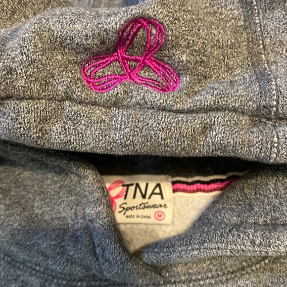 TNA ARITZIA Heather Gray Hoodie with Pink Embroidery - Picture 3 of 4